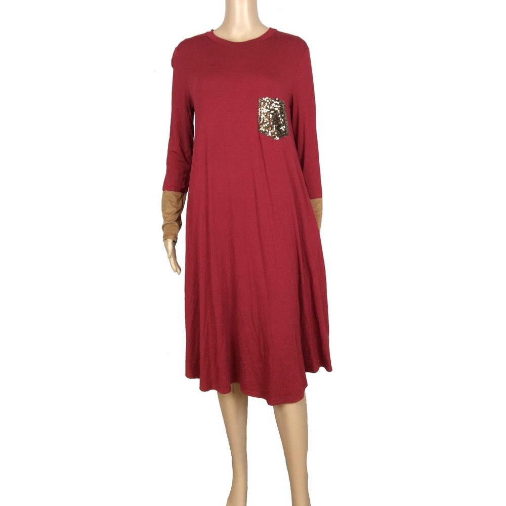 NWOT Reborn J red sequin pocket fowy maxi dress